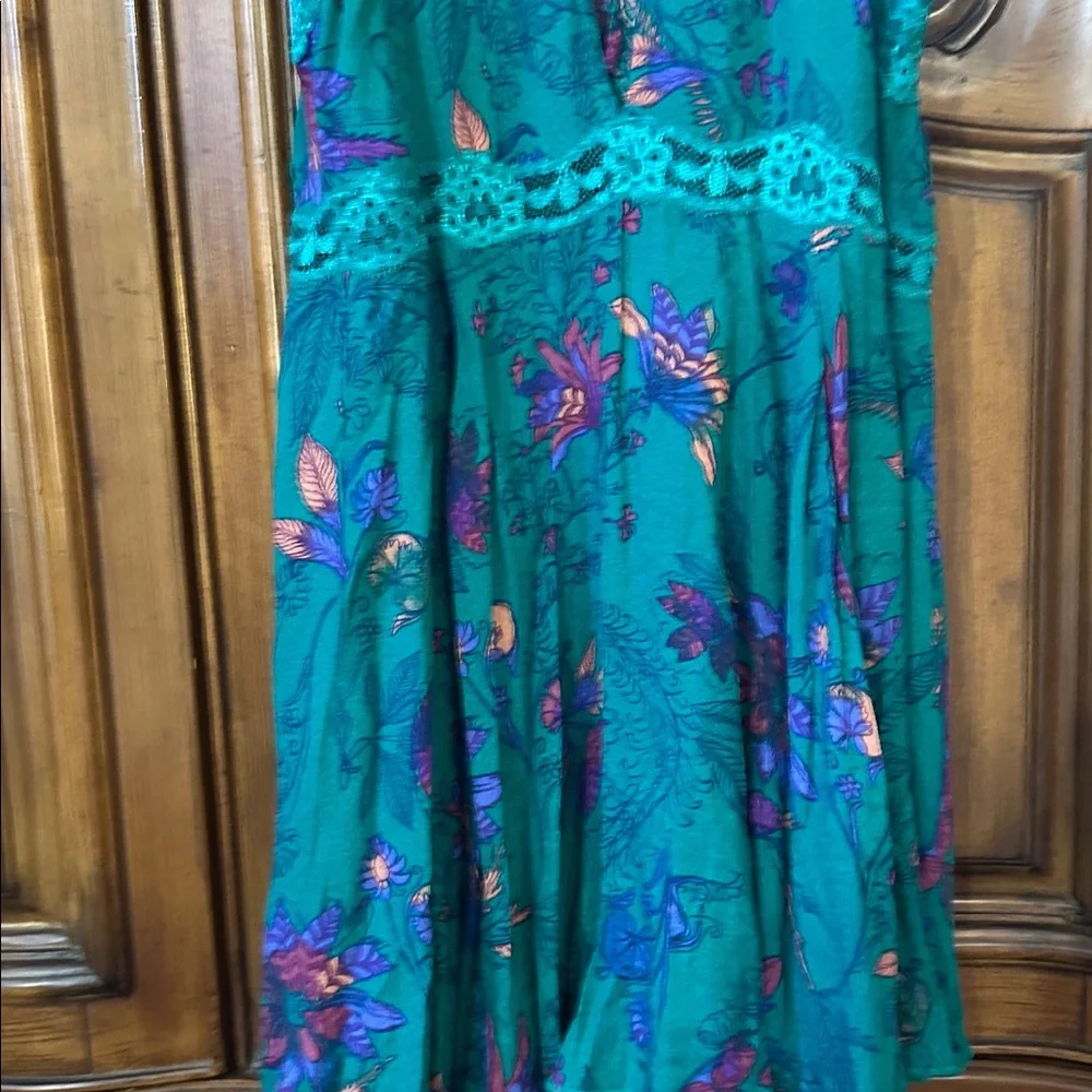 Free People Teal and Purple Floral She Moves Oversized Sleeveless Mini Chemise - Picture 15 of 15